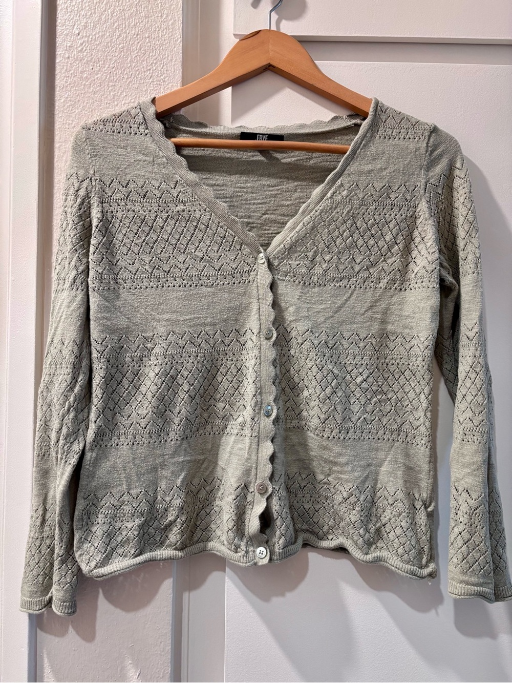 Frye Sage Green Openwork Knit Button Cardigan